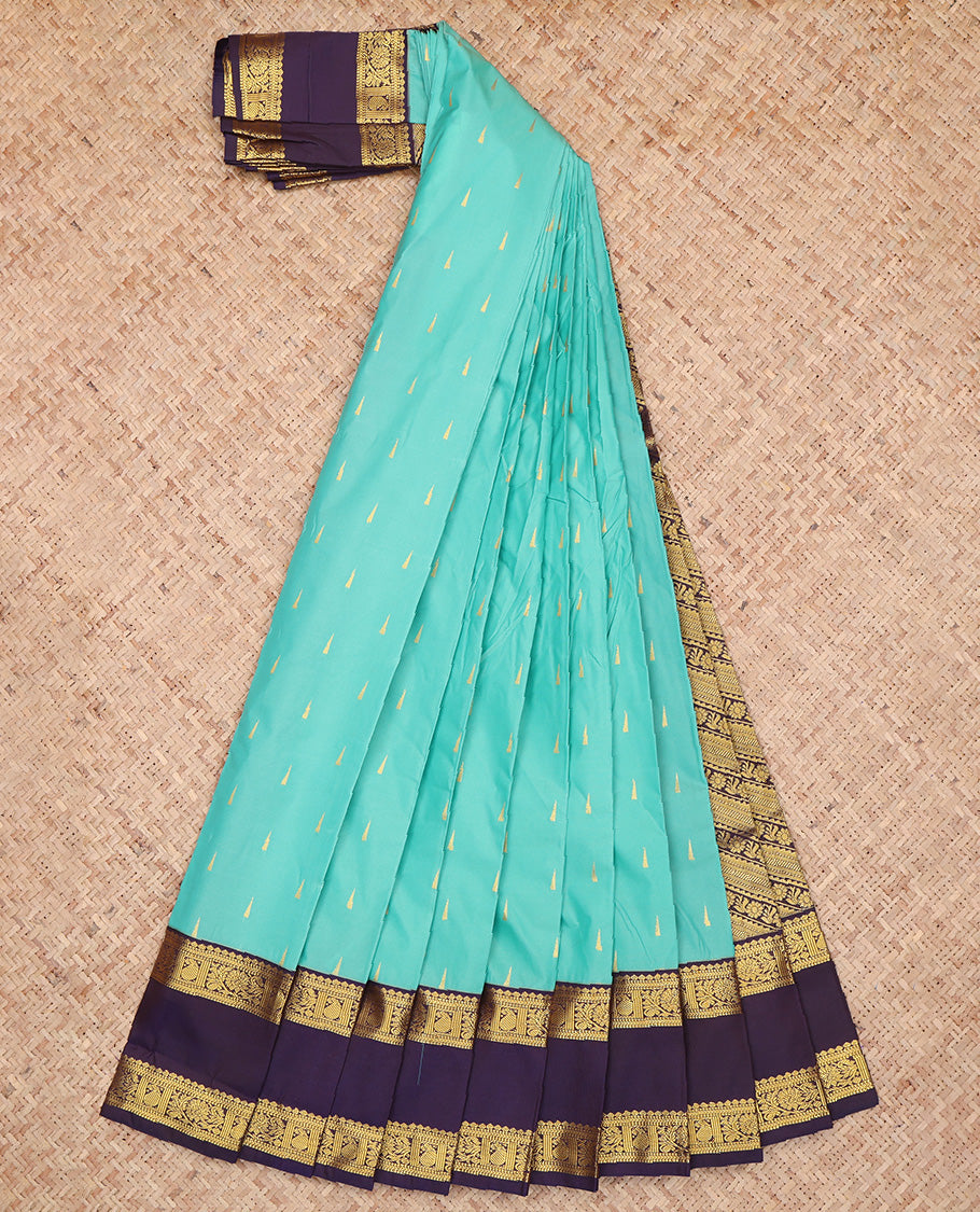Turquoise Temple Buttas Budget Silk Saree