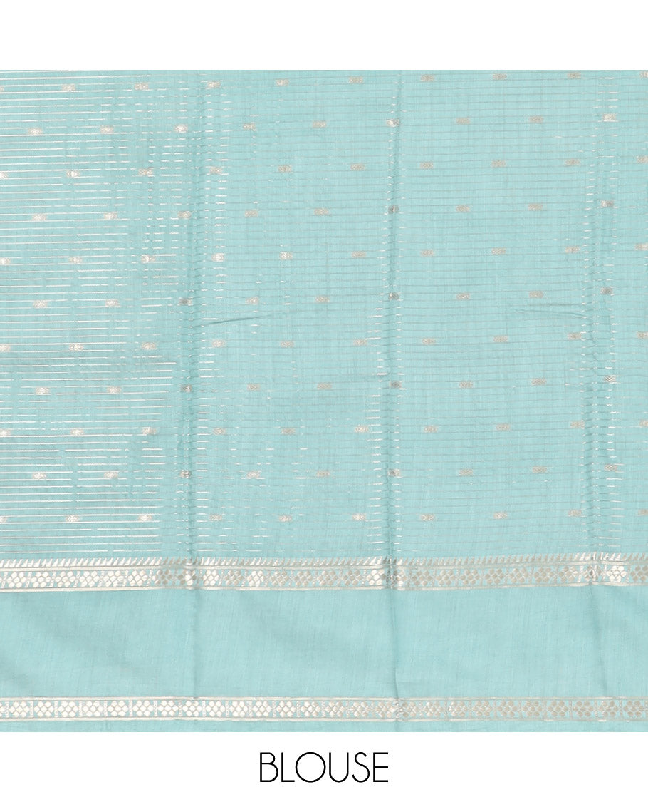 Purple zari buttas and striped Assam silk saree, contrast border of traditional zari designs, and striped pallu