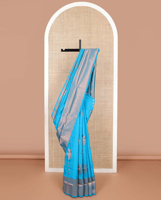 Light blue floral motifs butter silk saree with self intricate zari design border & intricate floral design pallu