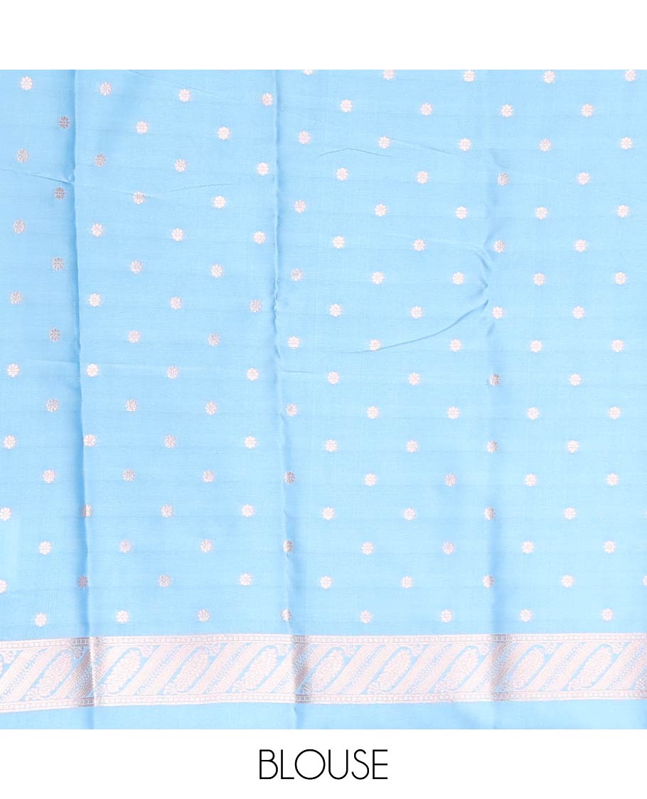 Blue butter silk saree with zari buttas, floral zari design border & intricate pallu