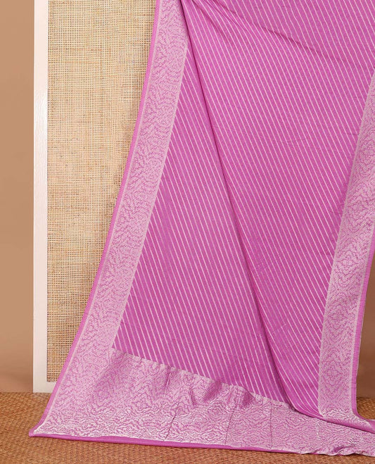Pink diagonal striped fancy crepe saree, self-border & pallu of zari designs