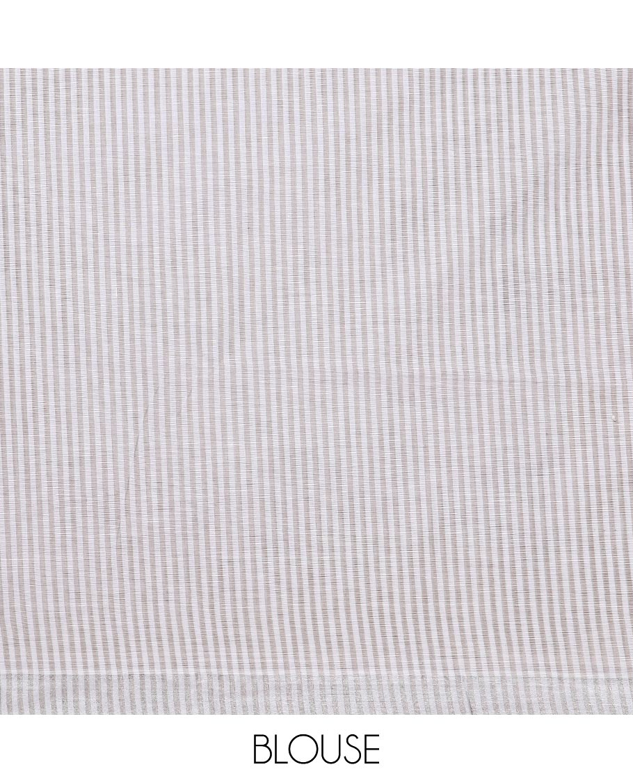 Brown striped jute cotton saree, zari self-border & pallu of stripes