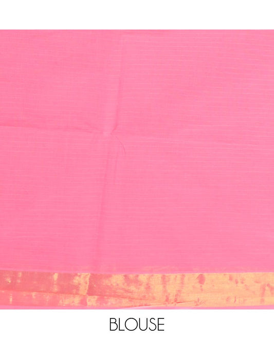 Pink thread vertical striped jute cotton saree, zari border and zari striped pallu