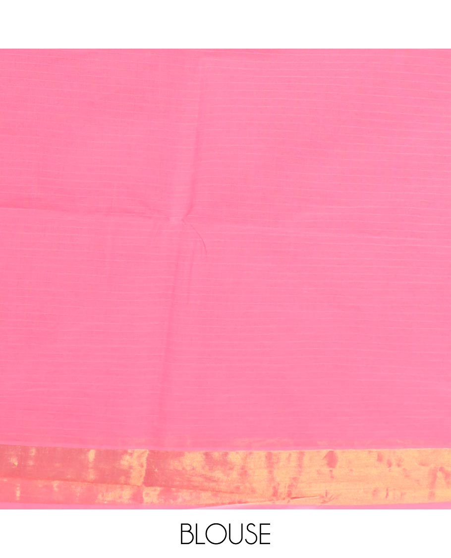 Pink thread vertical striped jute cotton saree, zari border and zari striped pallu