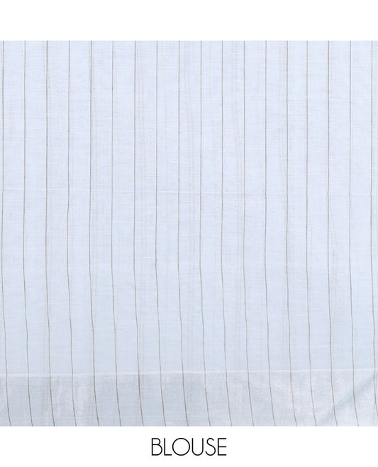 Borderless multi-color striped jute cotton saree, striped pallu