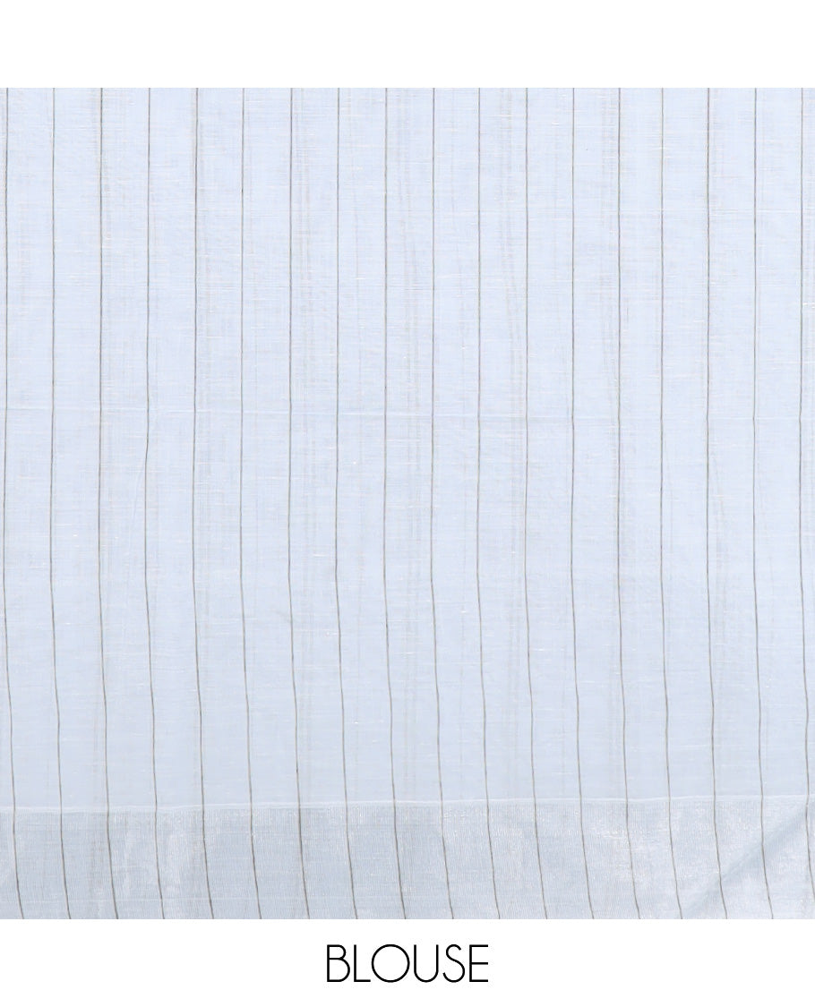 Borderless multi-color striped jute cotton saree, striped pallu