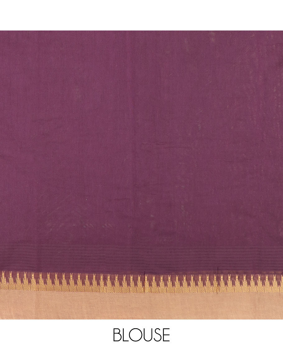 Maroon buttas kanchi cotton saree, contrast temple border, and pallu of paisley and geometric designs