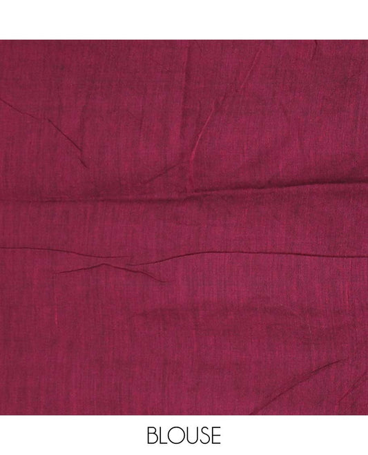 Wine Khadi Cotton Saree Creatively Embroidered with Colorful Butterfly Motifs, Pallu Beautifully Decked Up with Butterfly Embroidery, and Paired with a Matching Blouse