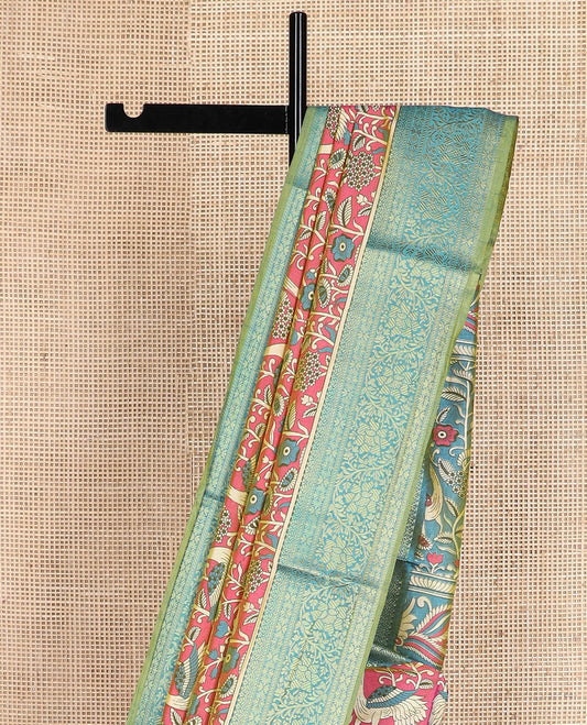 Pink flora and fauna patola silk saree, contrast floral design zari border, and pallu of floral and bird motifs