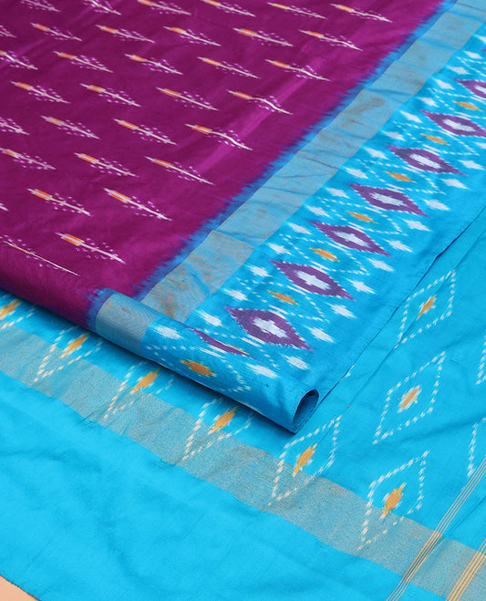 Purple ikkat saree with buttas, contrast ikkat border & pallu of ikkat design