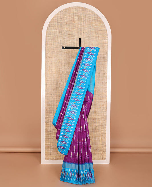 Purple ikkat saree with buttas, contrast ikkat border & pallu of ikkat design