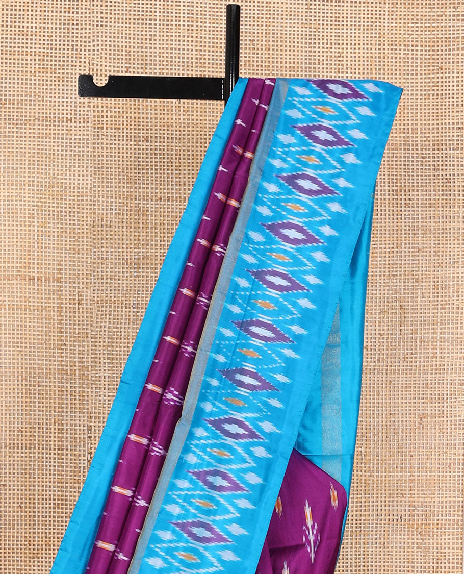 Purple ikkat saree with buttas, contrast ikkat border & pallu of ikkat design