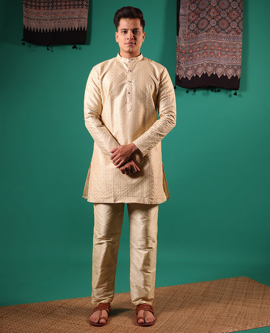 Sandal jaal pattern sequins embroidered full-sleeved men's kurta