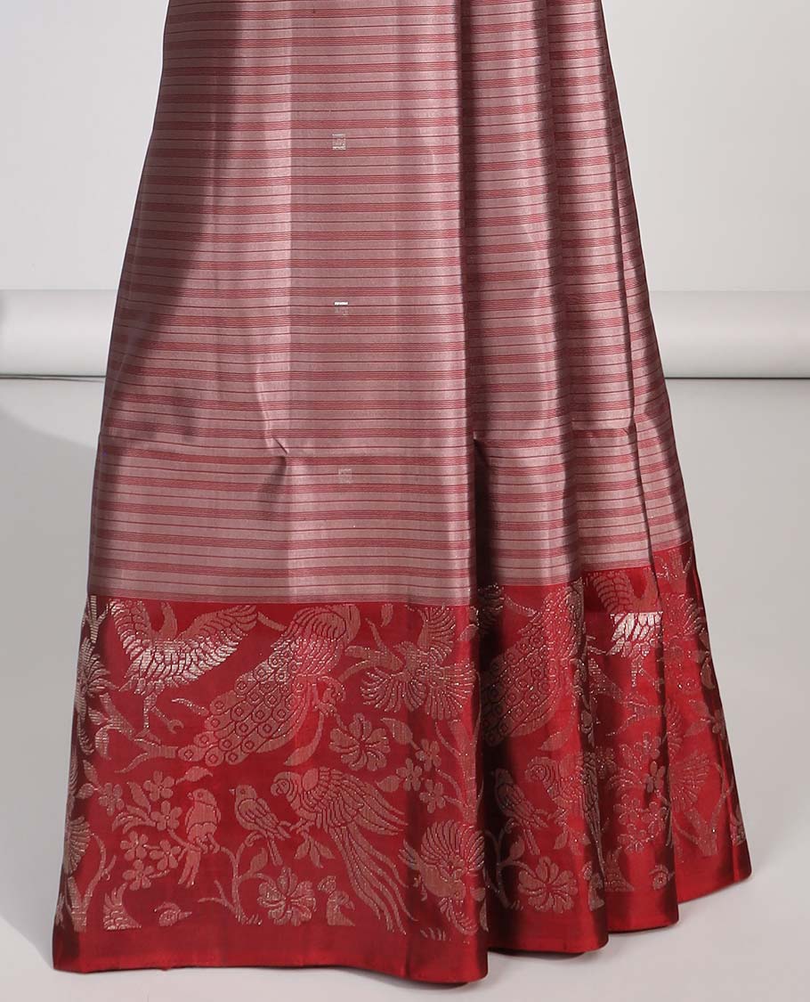 Red floral buttas soft silk saree with contrast floral border & floral jaal zari design pallu
