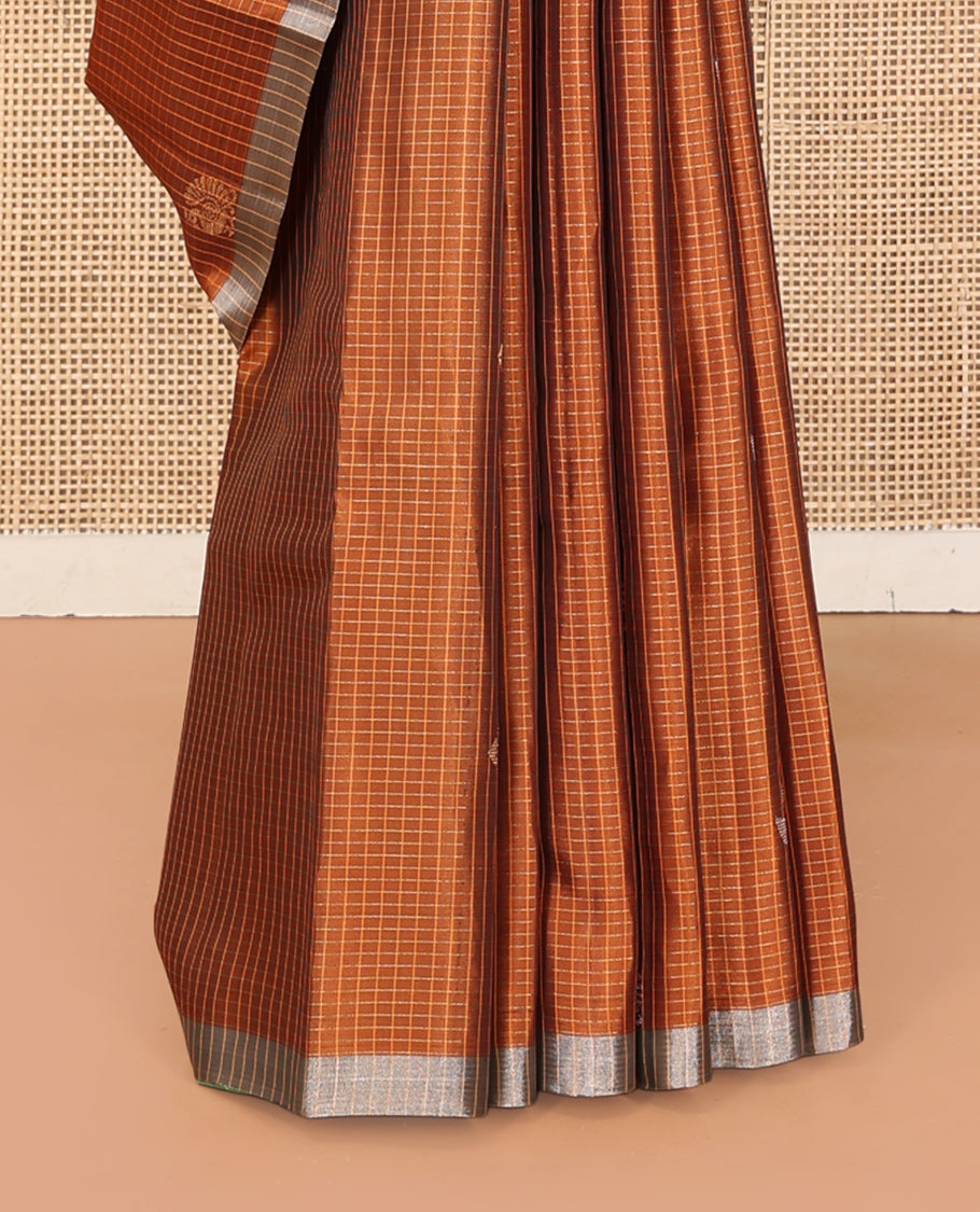 Honey Color Mayuri Lite Silk Mix Saree, Sparsely Threaded with Zari Buttas and Checks, a Complemented by a Contrast Border, a Contrast Intricate Pallu, and a Contrast Blouse
