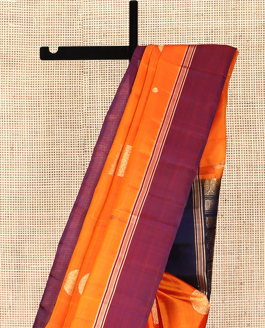 Orange Mayuri Lite Silk Mix Saree, Gleamed Up with Square Buttas All Over Its Body, Complemented by Contrast  Border, Intricately Designed Pallu, and Paired with a Contrast Blouse