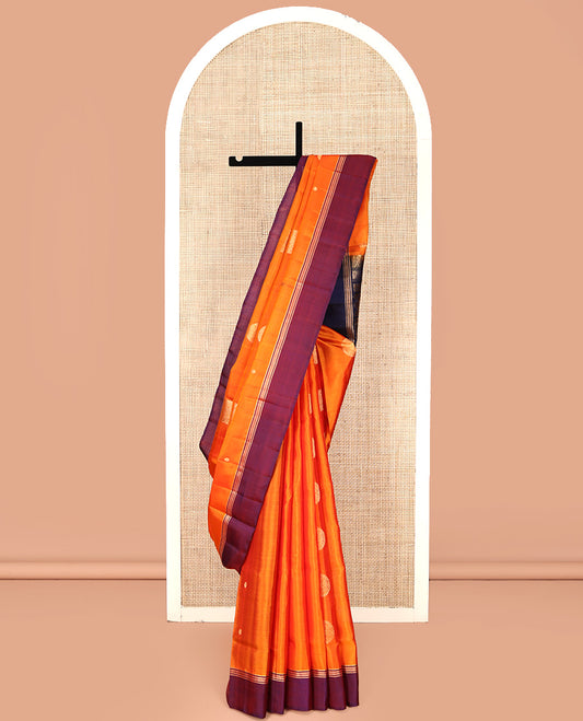 Orange Mayuri Lite Silk Mix Saree, Gleamed Up with Square Buttas All Over Its Body, Complemented by Contrast  Border, Intricately Designed Pallu, and Paired with a Contrast Blouse