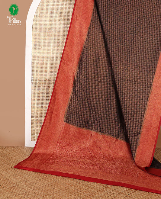 Black with red zari weaving banaras softy saree with contrast traditional border & rich weaving pallu along with brocade blouse
