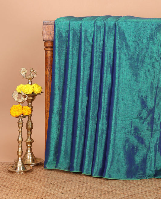 Borderless Ramar green full-plain design tissue saree, self-pallu with tassels & matching plain blouse