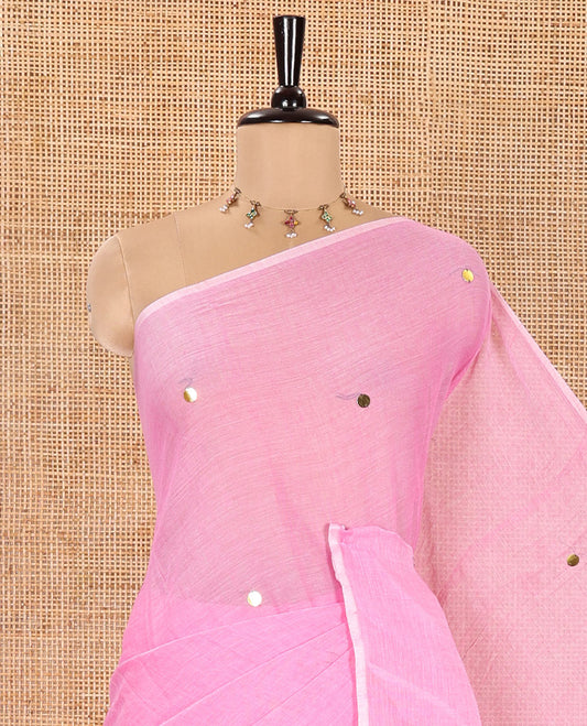Borderless Pink Khadi Mul Cotton Saree, Gleamed up with Sequin Work on Its Body and Pallu, and Paired with a Matching Blouse