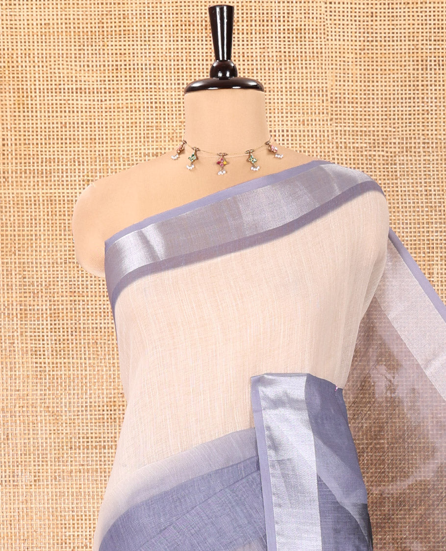 Chikku-Grey Linen Cotton Saree, Adorned with Ombre-Style Dye Print, a Subtle Zari Border, Bold Shibori-Printed Pallu, and a Printed Blouse
