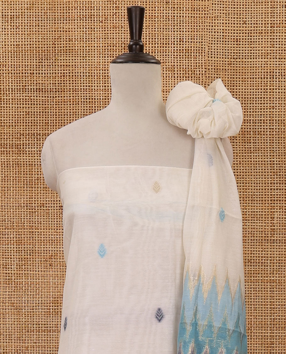 Blue material chudidar set,meena butta & ombre zig-zag print mul chanderi top,plain bottom & mul chanderi dupatta of meena butta & ombre zig-zag print