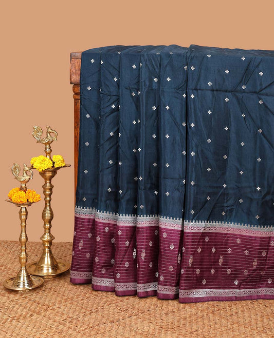 Blue zari dola silk saree with banaras border & rich pallu along with plain blouse