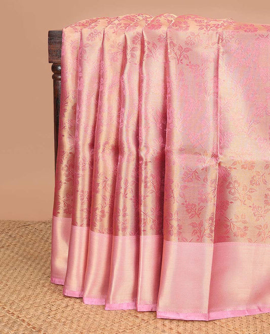 Light lavender floral design tissue saree with zari border & rich pallu along with contrast blouse