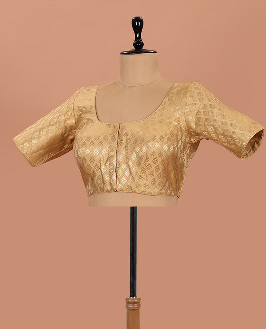 Gold buttas and chevron striped front-back round neck elbow-sleeve readymade blouse