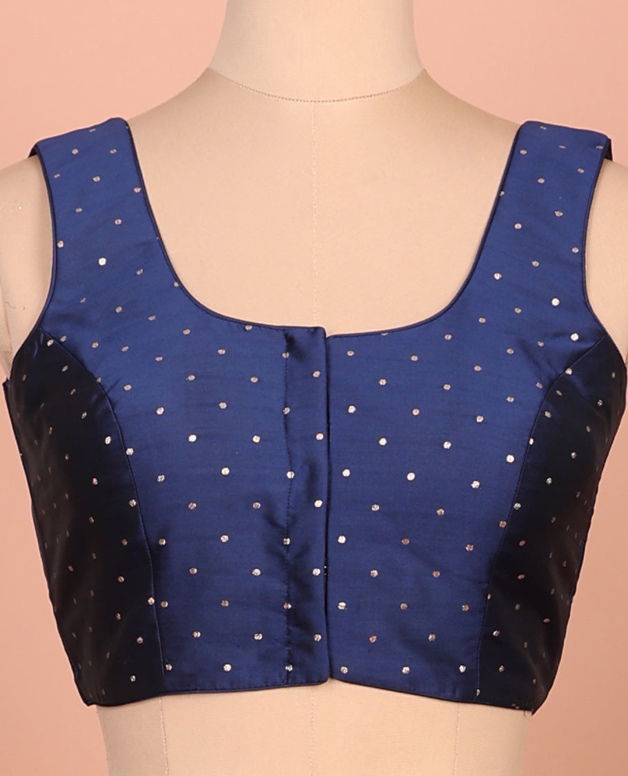 Navy blue glitter dotted front and back round necked sleeveless readymade blouse