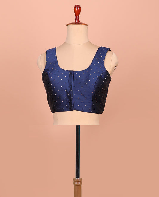 Navy blue glitter dotted front and back round necked sleeveless readymade blouse