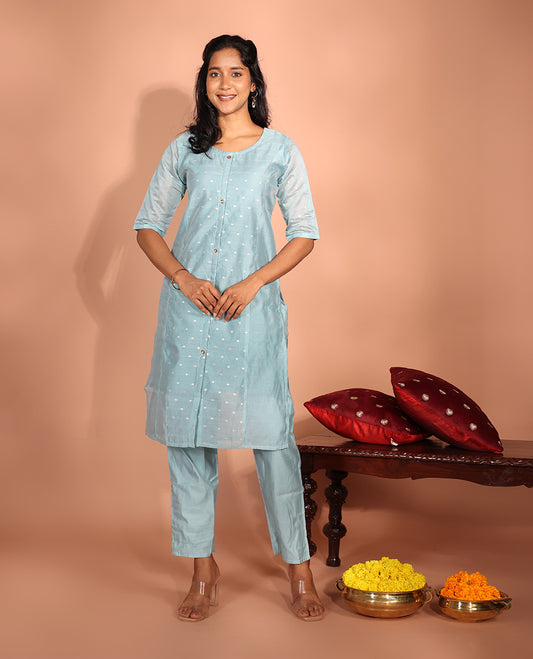 Pale Blue Chanderi Silk Readymade Suit
