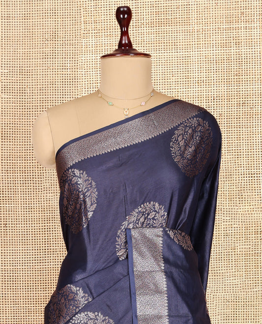 Pink Tusser Silk Saree, Decked Up with Zari Buttas, a Zari Border, Intricate Pallu, and a Matching Blouse