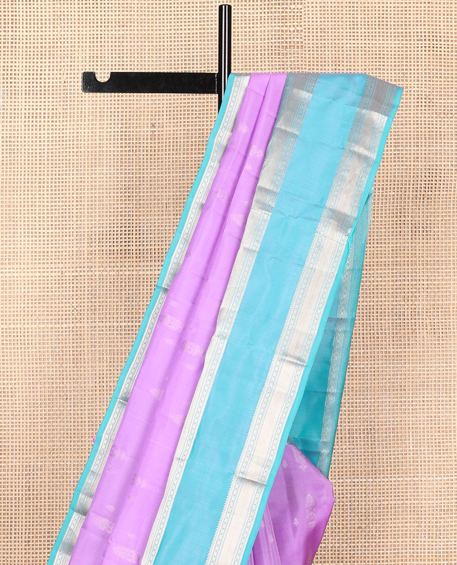 Pink zari buttas vasundhara elite silk saree, contrast rettai pettu border of rekku, muthu, diamond & kuyil kann & pallu steeped with kodi visiry designs