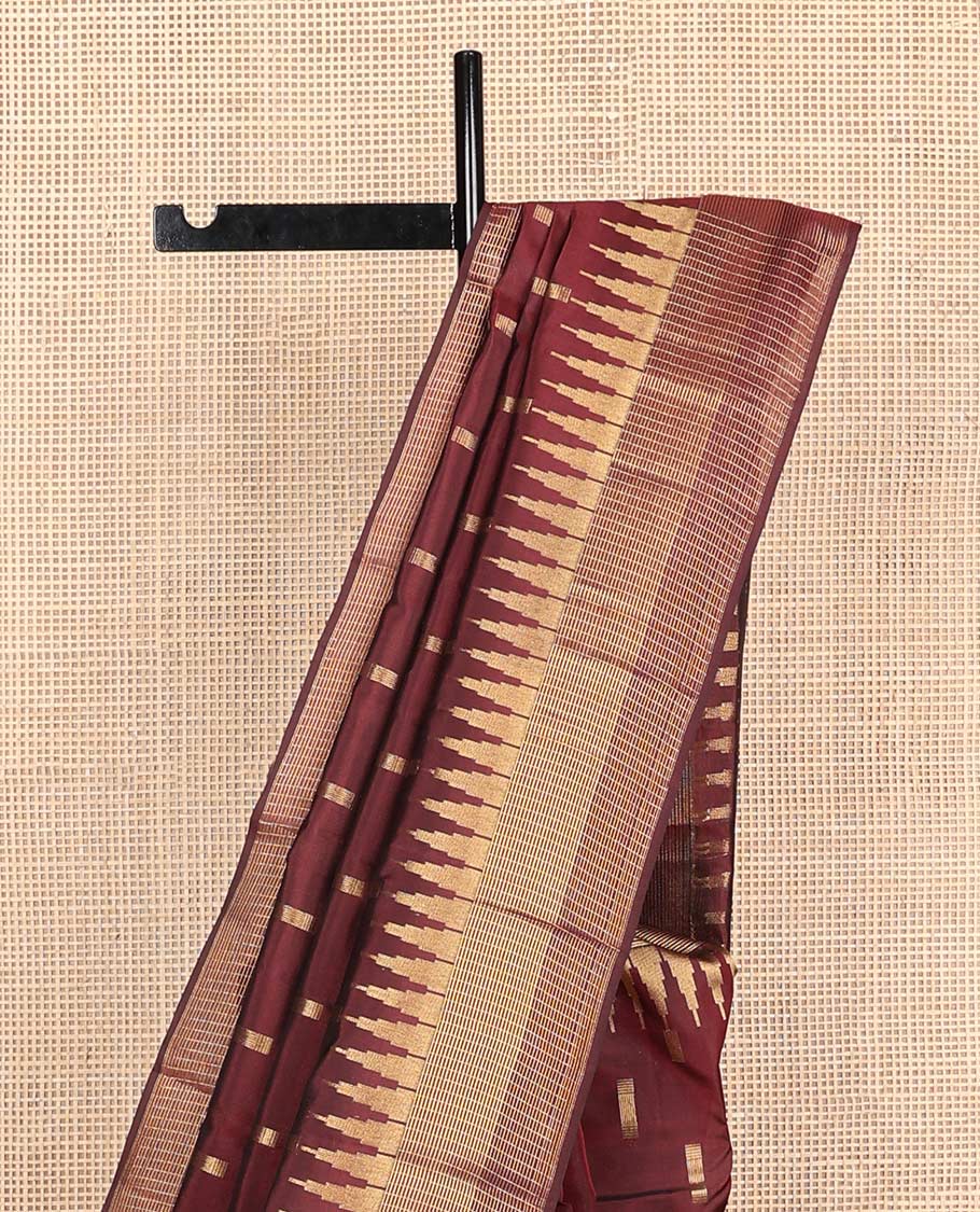 Maroon zari buttas Vasundhara silk mix saree, thazampoo rekku zari border & jaal pallu