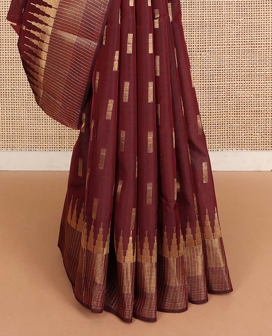 Maroon zari buttas Vasundhara silk mix saree, thazampoo rekku zari border & jaal pallu