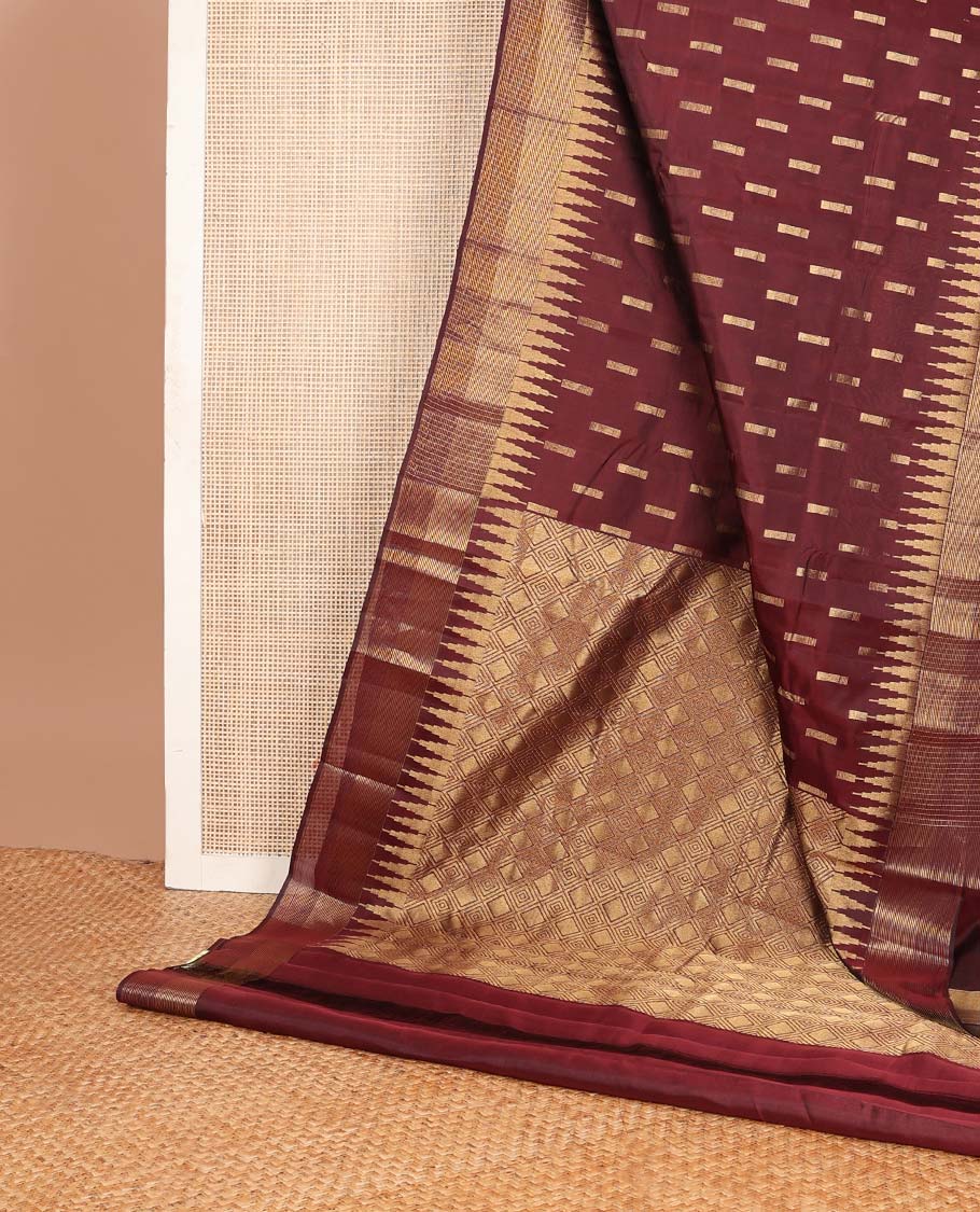 Maroon zari buttas Vasundhara silk mix saree, thazampoo rekku zari border & jaal pallu