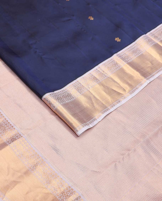 Blue zari buttas Vasundhara silk mix saree, contrast traditional zari border, and zari enriched pallu