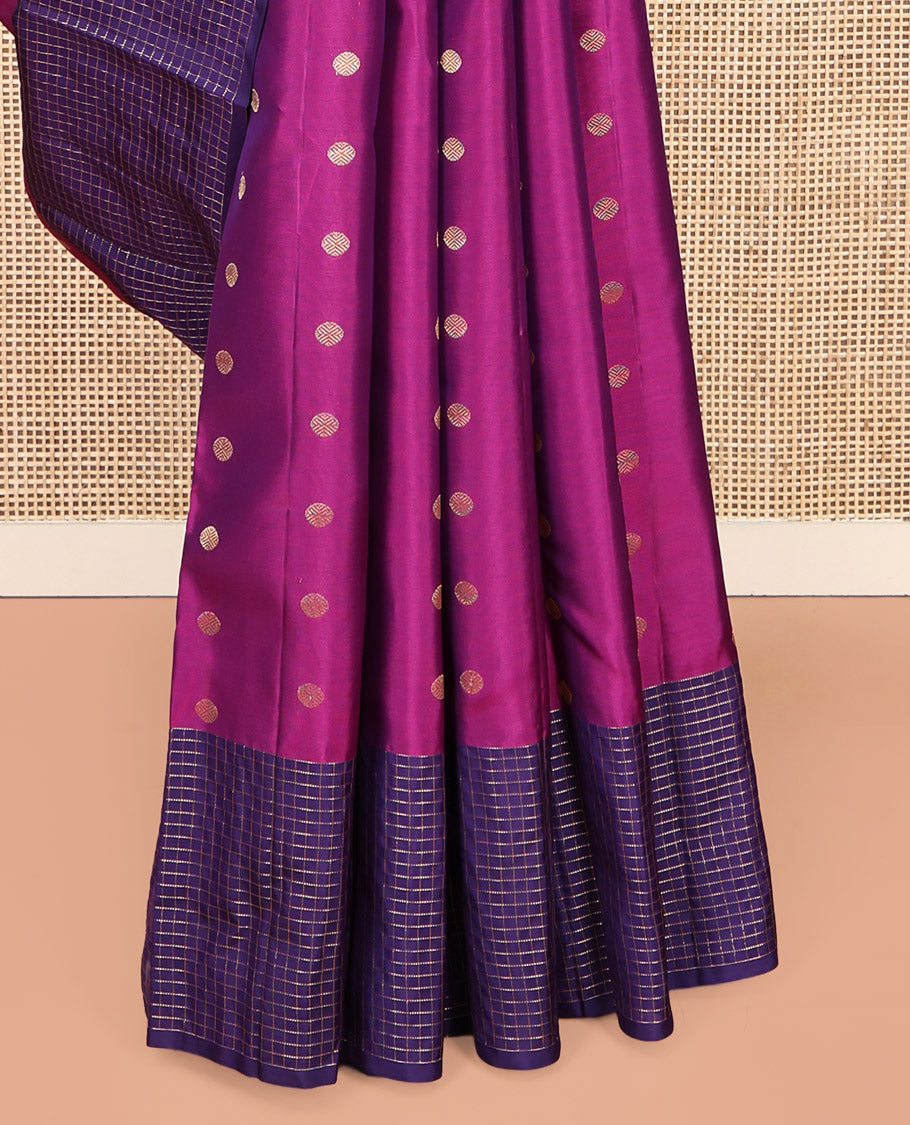 Pink Vasundhara Lite-Silk Mix Saree, Detailed with Rudraksham Zari Buttas, Contrast Zari Checked Border, Grand Pallu, and a Contrast Blouse
