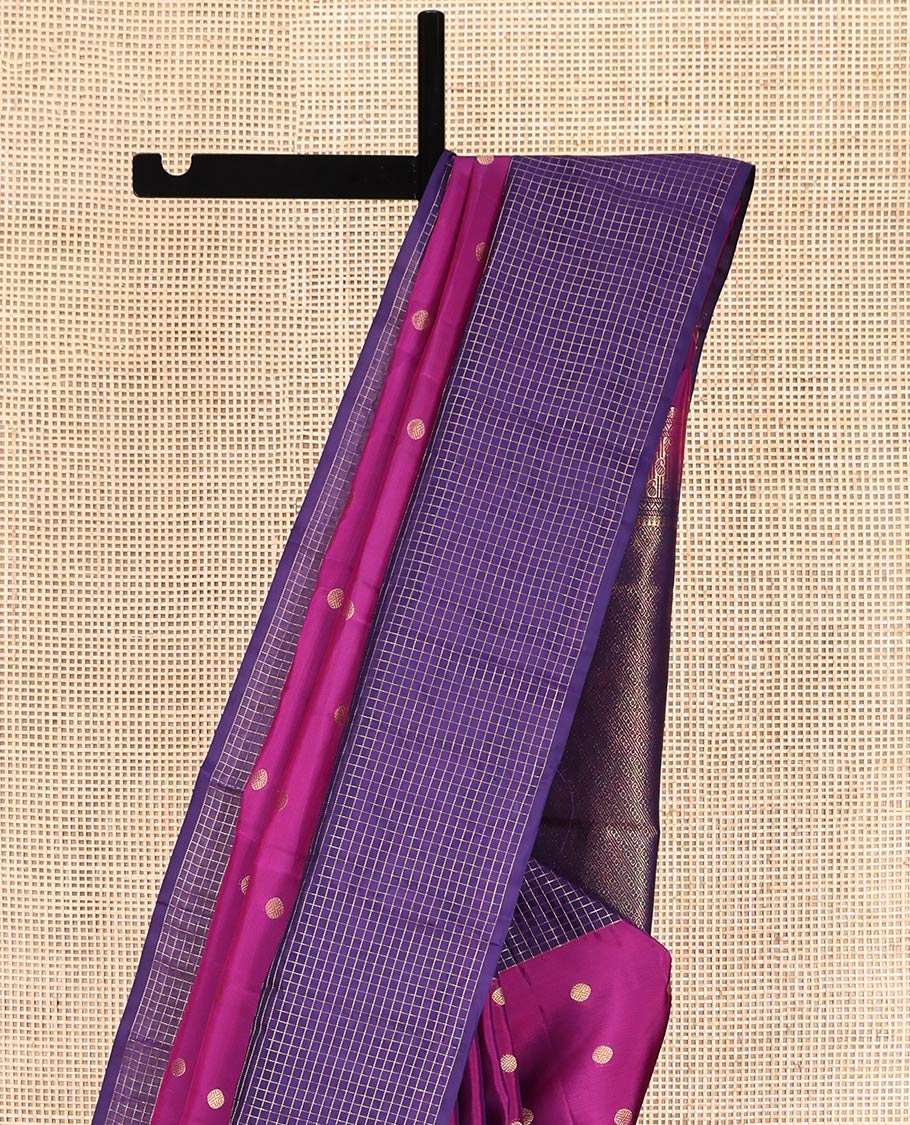 Pink Vasundhara Lite-Silk Mix Saree, Detailed with Rudraksham Zari Buttas, Contrast Zari Checked Border, Grand Pallu, and a Contrast Blouse