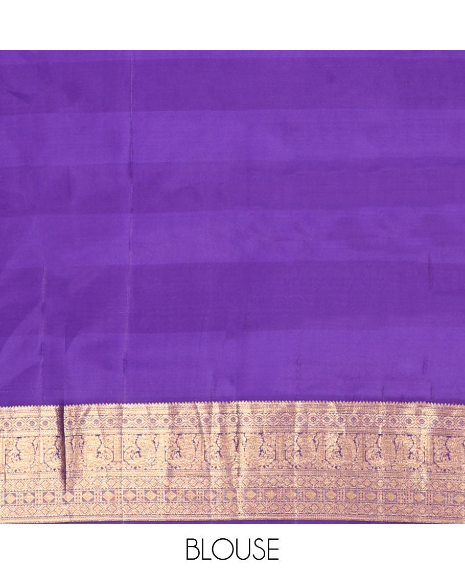 Blue-mustard striped & zari buttas vasundhara elite silksaree, contrast border of rekku,kathir,diamond & mayil & floral pallu