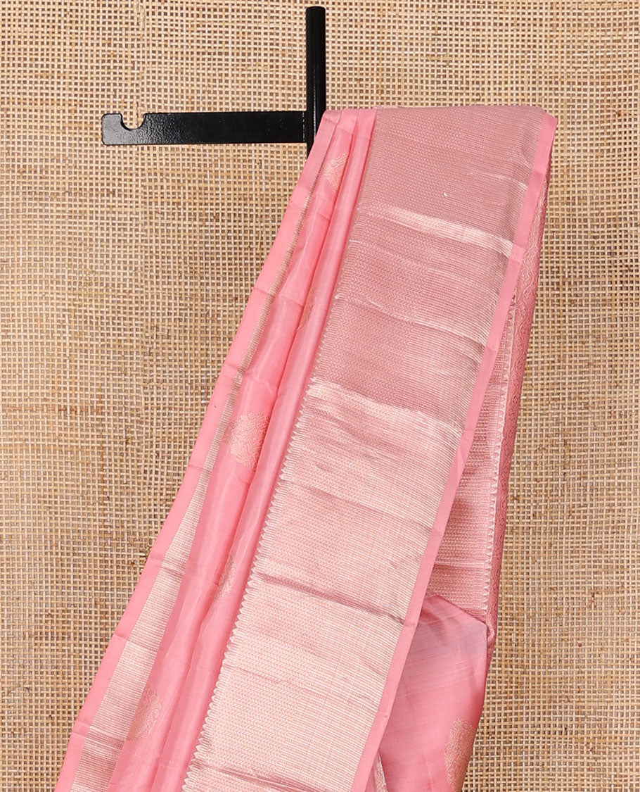 Pink silk saree with zari buttas, zari border of rekku, muthu & kathir design & jaal pallu