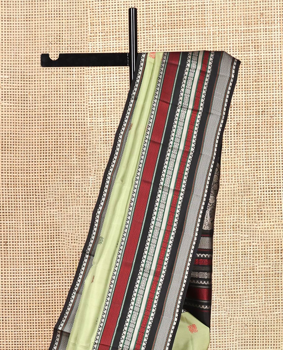 Green Vasundhara Silk Saree, Crafted with Thread Buttas, Contrast Border of Rekku, Ara Maadam, and Jada Nagam Designs, Manga Pallu, and Contrast Blouse