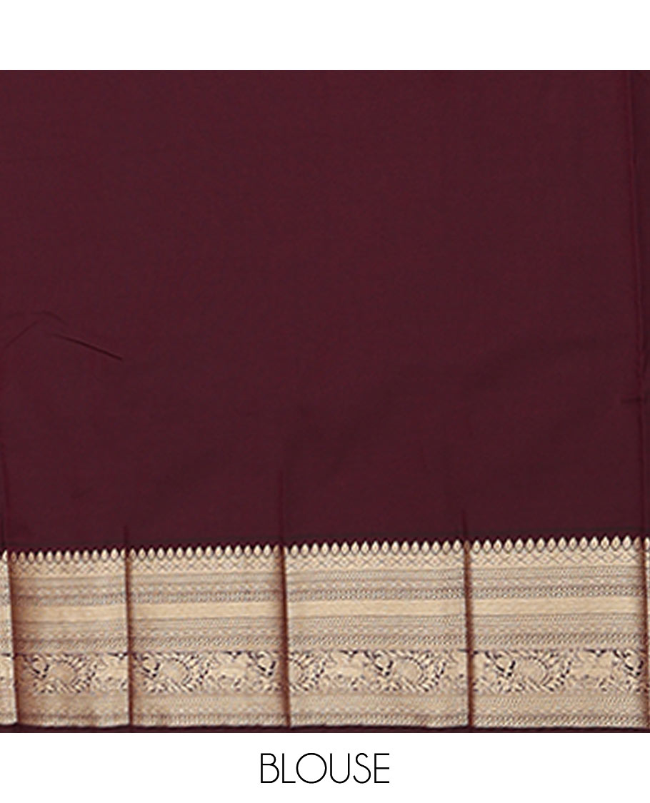 Dark orange zari buttas budget silk saree, contrast traditional zari design border, and intricate pallu