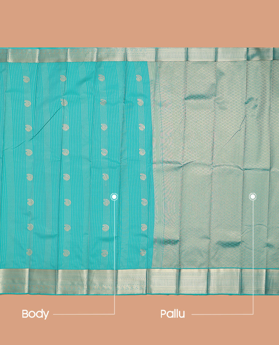Blue Budget Silk Saree Decorated with Zari Stripes and Paisley Buttas, Highlighted with a Traditional Zari Border, Zari Elevated Jaal Pallu, and Paired with a Matching Blouse