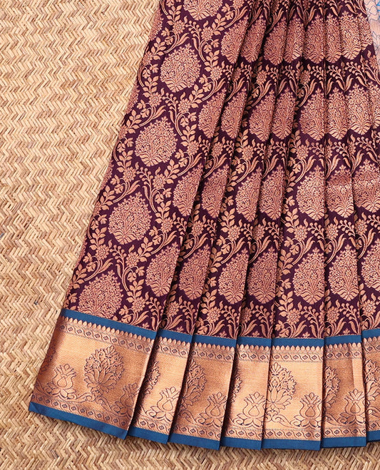 Brown Budget Silk Saree, Accentuated with Jacquard Design, Contrast Traditional Zari Border, Grand Jaal Pallu, and a Contrast Blouse
