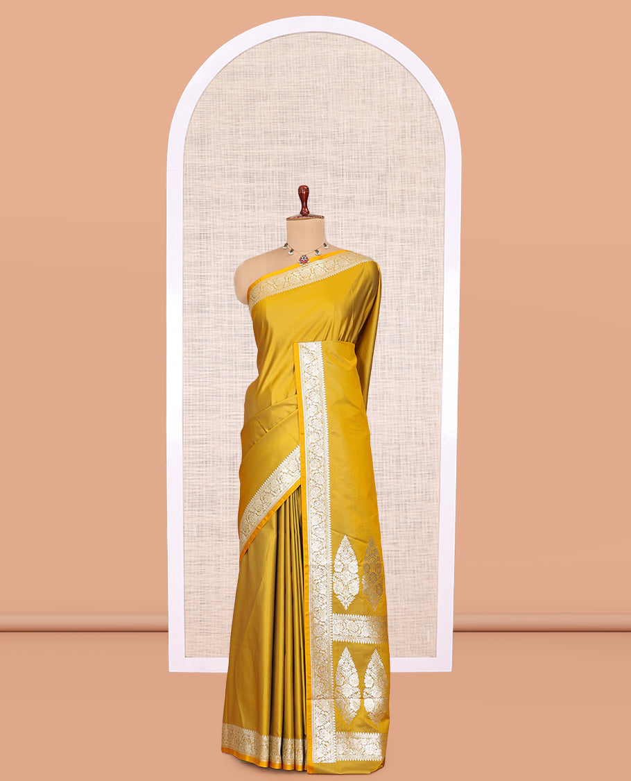 Mustard Plain Banaras Nylon Saree