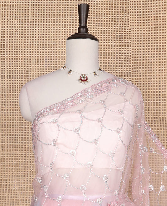 Baby pink scallop kardana & sequins embroidered designer saree, scallop kardana & sequins embroidered border