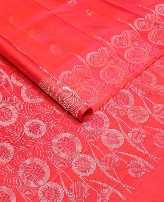 Red zari buttas soft silk saree, zari border, and pallu of intricate zari designs
