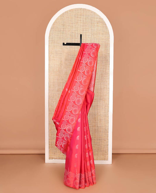 Red zari buttas soft silk saree, zari border, and pallu of intricate zari designs